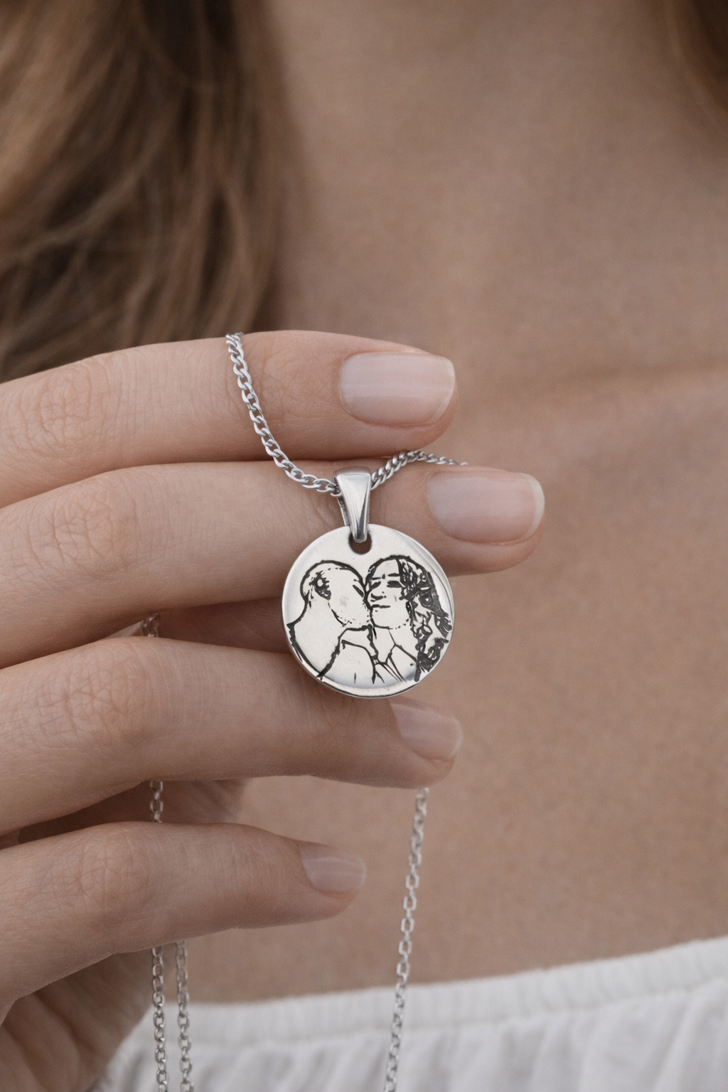 925 Ayar Gümüş Kişiye Özel Yuvarlak lazer baskı Kolye