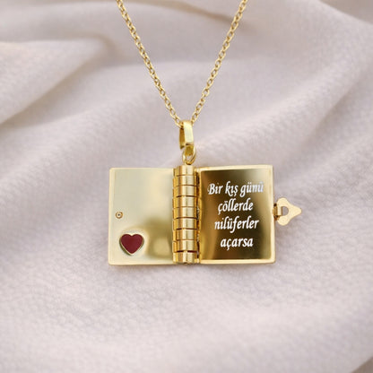 Kişiye Özel Altın Kaplama Şiir Kitap Kolye