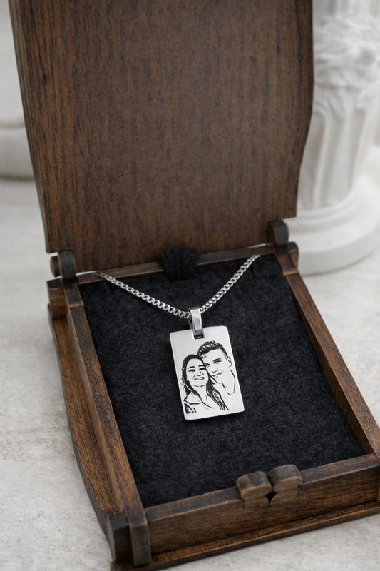 925 Ayar Gümüş Kişiye Özel lazer baskı Dikdörtgen Kolye